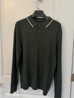 Wool blend long sleeve textured sweater polo
